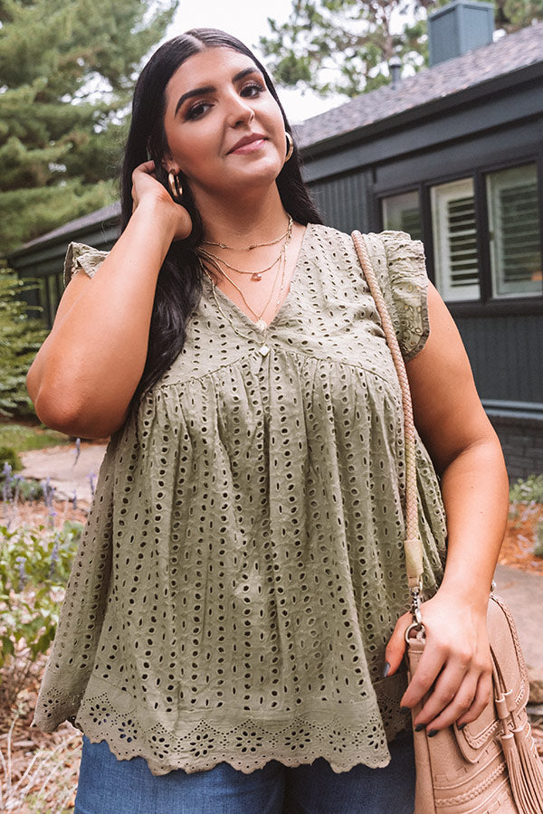 Sugar Pie Babydoll Eyelet Top In Sage   Curves Image - 4