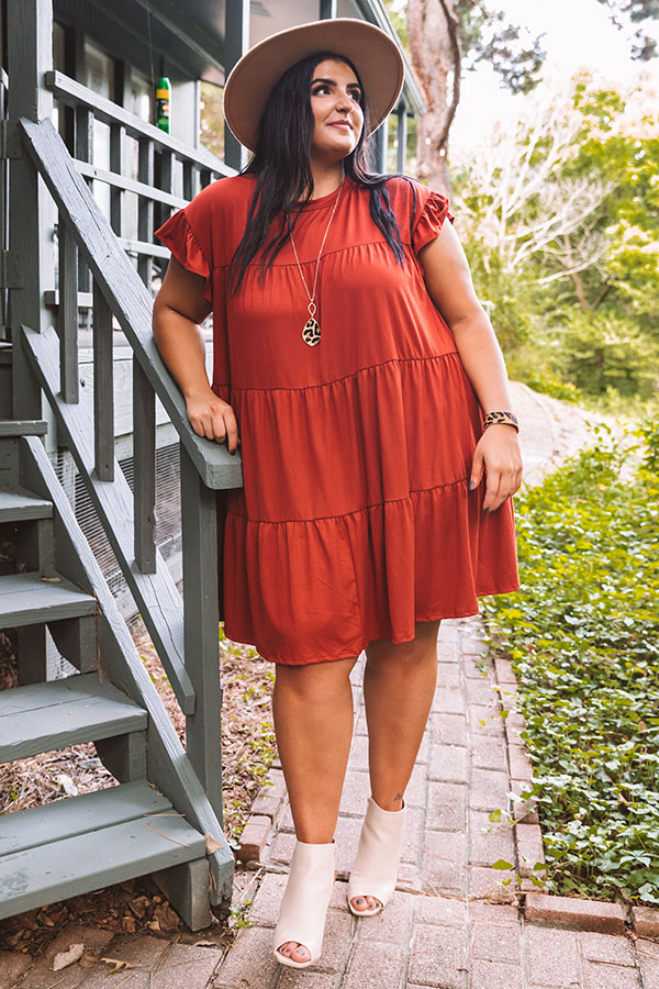 Ready To Party Babydoll Dress In Rust Curves Image - 3
