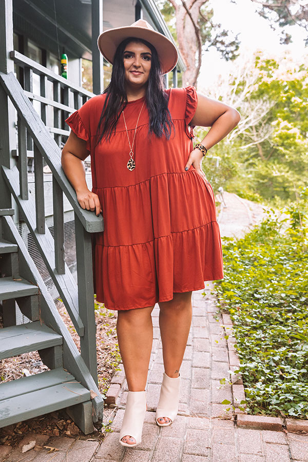 Ready To Party Babydoll Dress In Rust Curves Image - 4