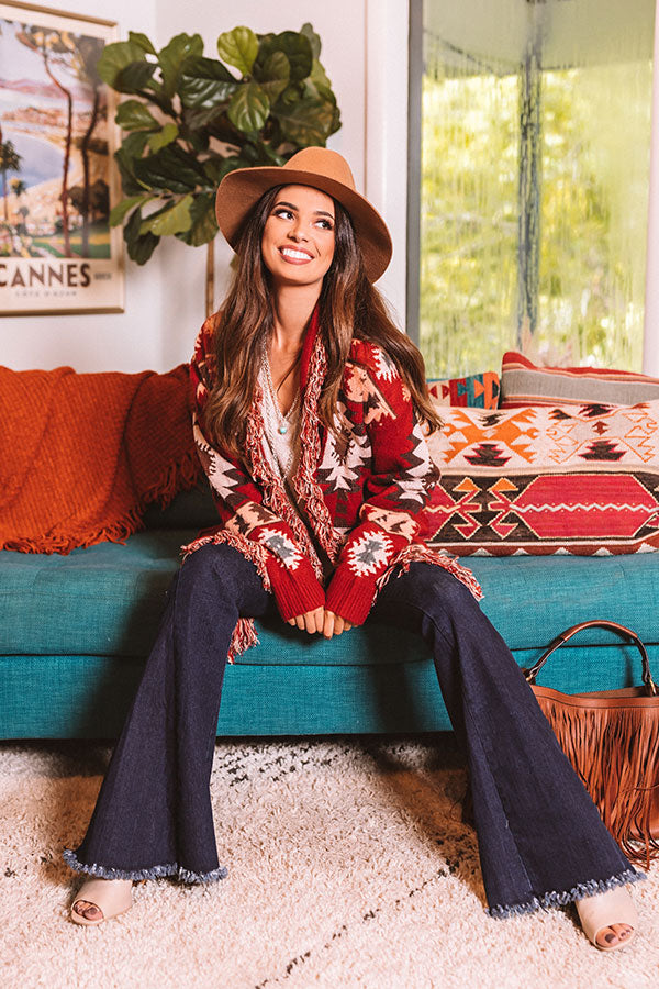 Sweet Retreat Frayed Cardigan In Red Image - 2