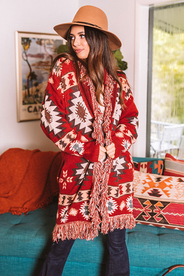 Sweet Retreat Frayed Cardigan In Red Image - 4