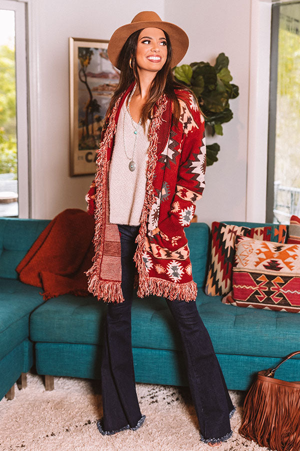 Sweet Retreat Frayed Cardigan In Red Image - 3