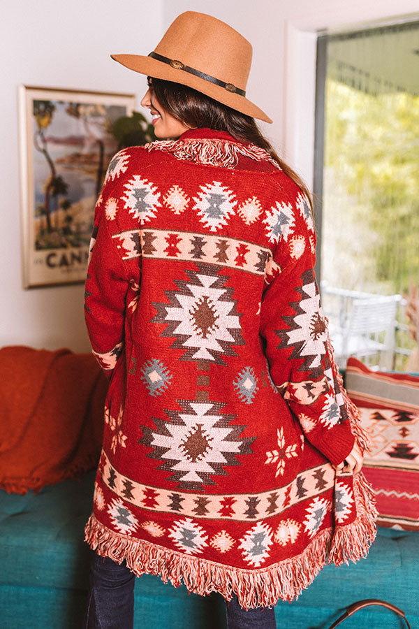 Sweet Retreat Frayed Cardigan In Red Image - 5