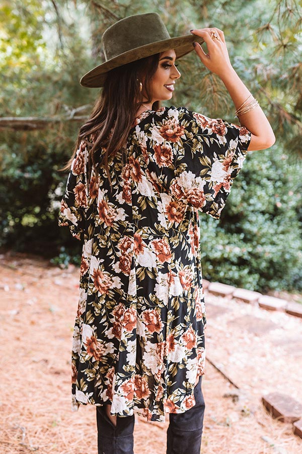 Folk Song Floral Tunic Dress In Black Image - 4