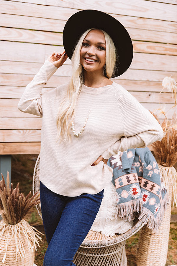 Coffee In Connecticut Ribbed Sweater In Iced Latte Image - 3