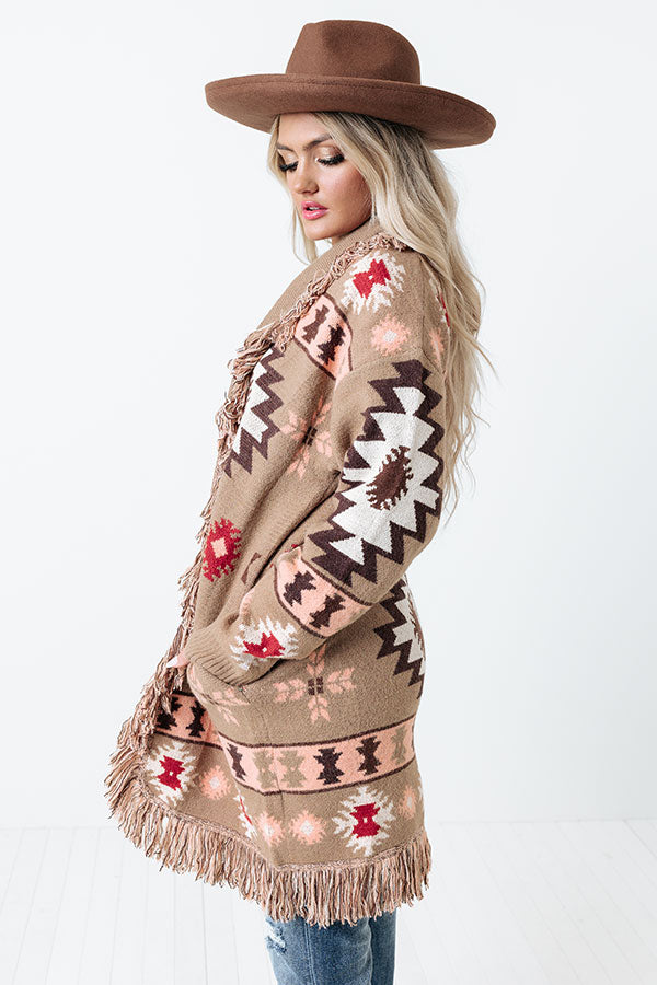 Sweet Retreat Frayed Cardigan In Mocha Image - 5
