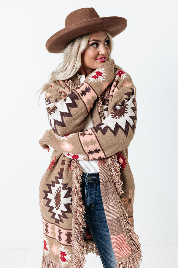 Sweet Retreat Frayed Cardigan In Mocha Image - 3