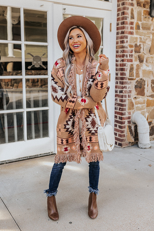 Sweet Retreat Frayed Cardigan In Mocha