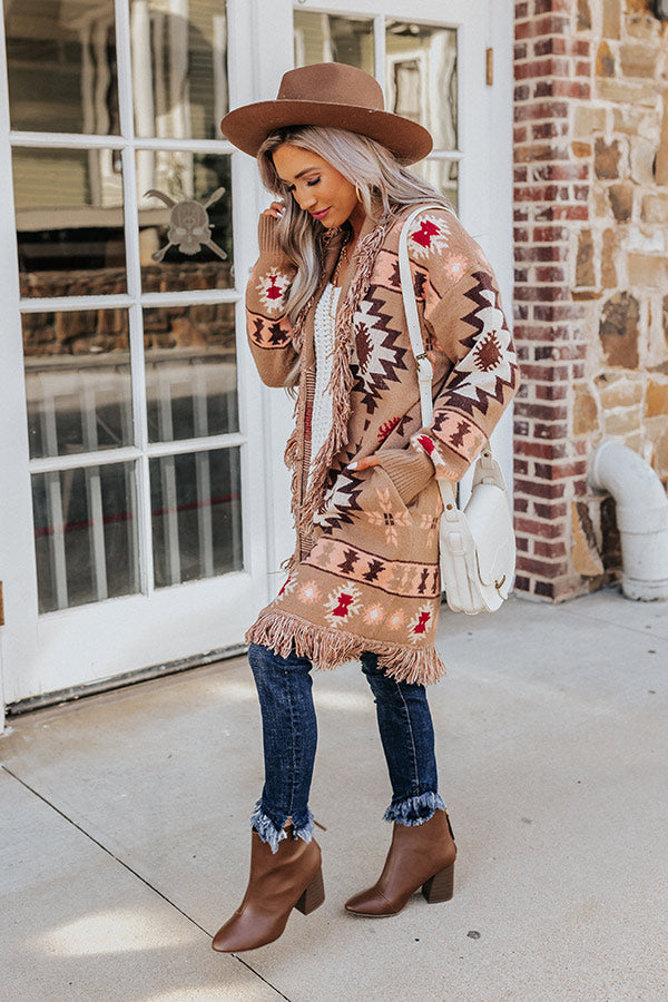 Sweet Retreat Frayed Cardigan In Mocha Image - 2