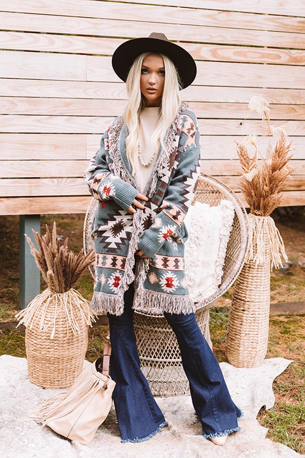 Sweet Retreat Frayed Cardigan In Slate Image - 2
