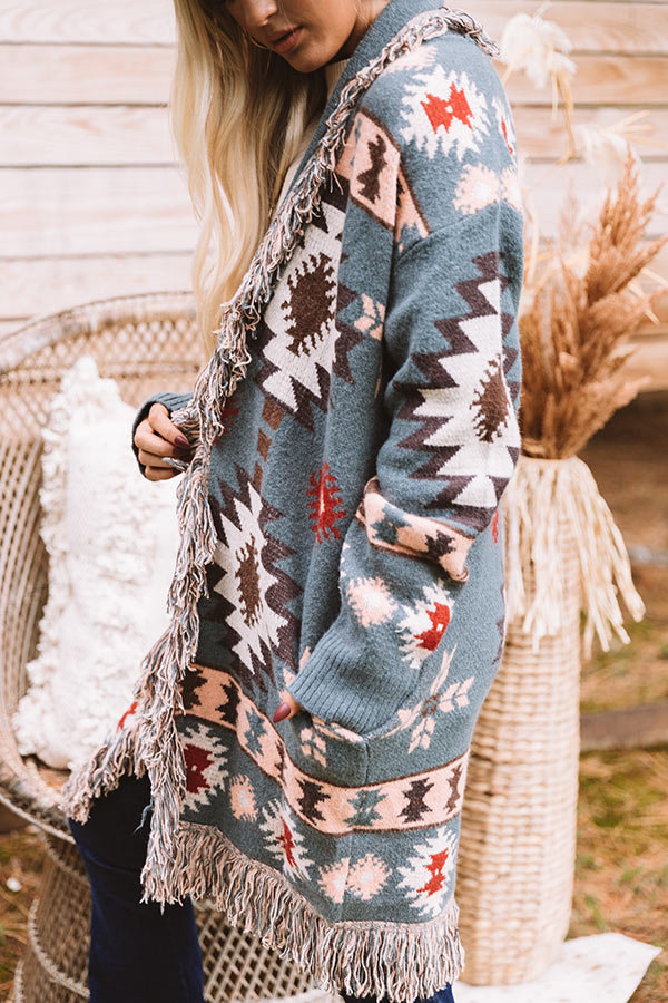 Sweet Retreat Frayed Cardigan In Slate Image - 5