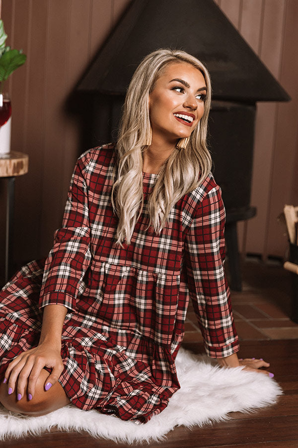 Cinnamon And Spice Plaid Babydoll Dress In Wine Image - 5