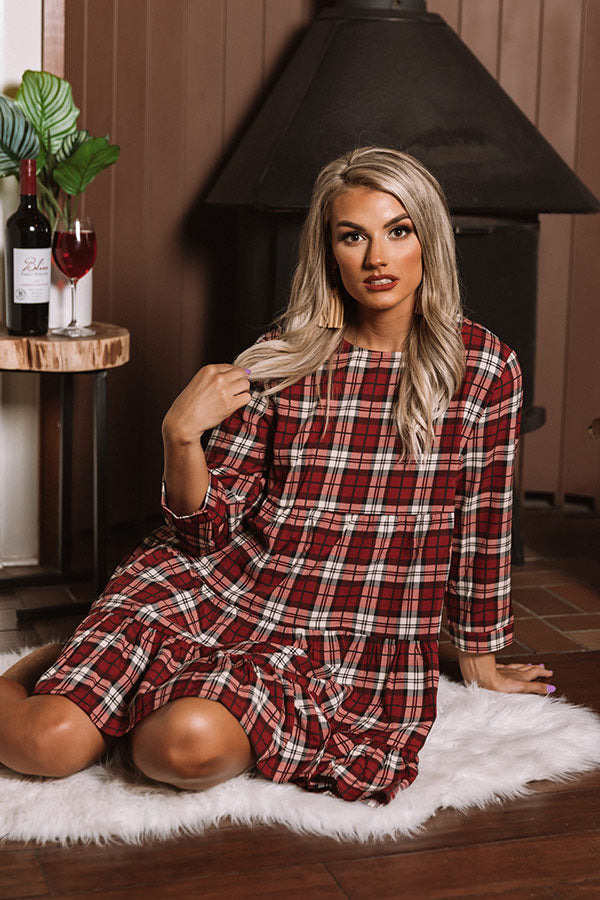 Cinnamon And Spice Plaid Babydoll Dress In Wine Image - 2