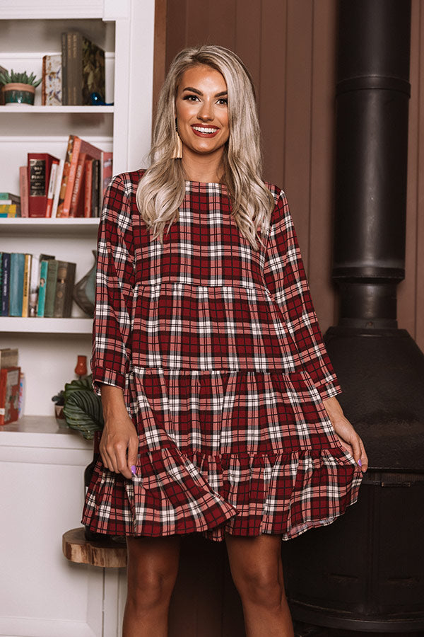 Cinnamon And Spice Plaid Babydoll Dress In Wine Image - 4