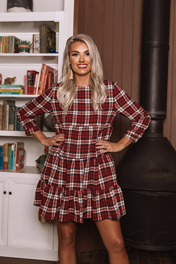 Cinnamon And Spice Plaid Babydoll Dress In Wine Image - 3