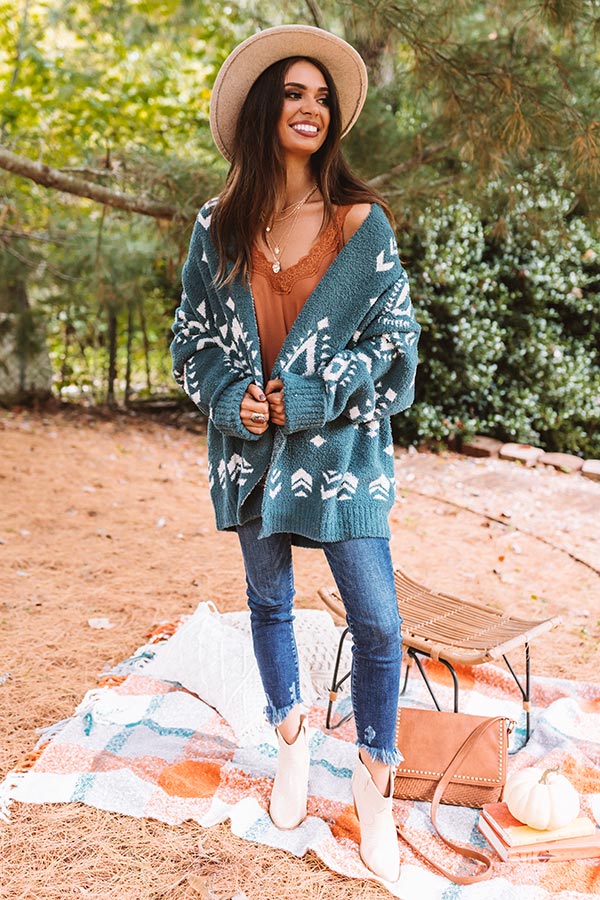 Campfires And Friends Cardigan In Teal Image - 3