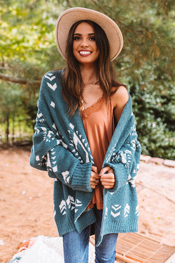 Campfires And Friends Cardigan In Teal Image - 4