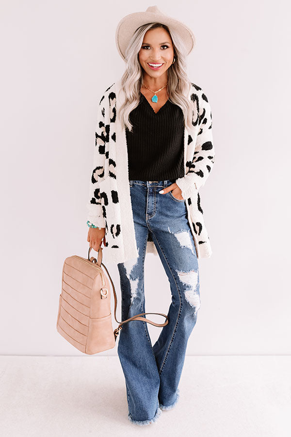 Cozy By The Fireplace Leopard Cardigan In Ivory