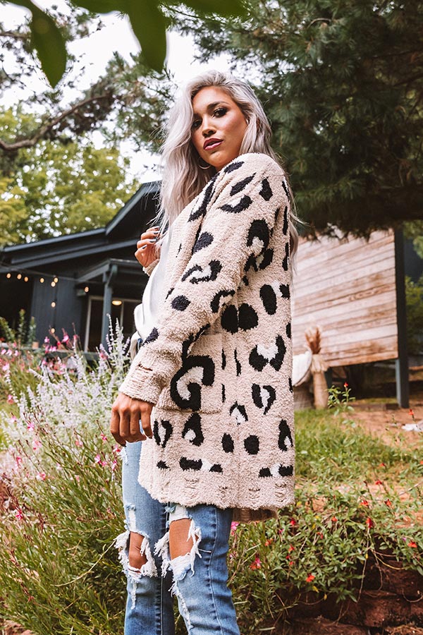 Cozy By The Fireplace Leopard Cardigan In Iced Latte Image - 4