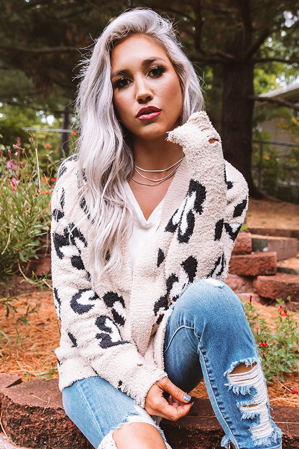 Cozy By The Fireplace Leopard Cardigan In Iced Latte Image - 5