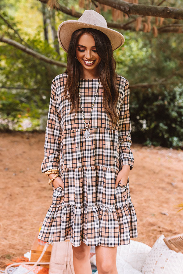 Cinnamon And Spice Plaid Babydoll Dress In Iced Latte Image - 4