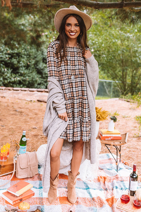 Cinnamon And Spice Plaid Babydoll Dress In Iced Latte Image - 3