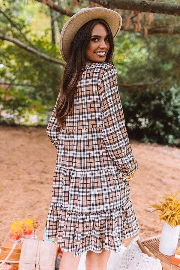 Cinnamon And Spice Plaid Babydoll Dress In Iced Latte Image - 5