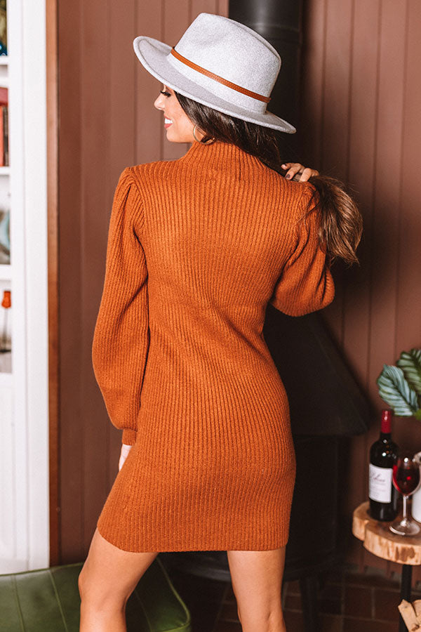 Fall In NYC Sweater Dress in Rust Image - 5