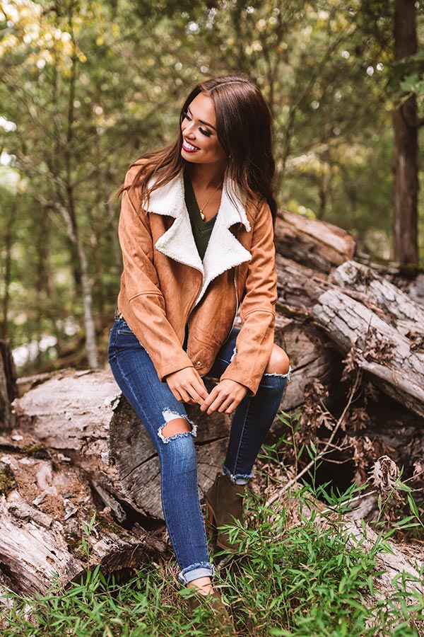 Fall Session Faux Suede Jacket In Camel Image - 3
