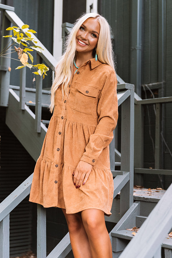 Fall Adventure Babydoll Corduroy Dress In Camel Image - 3