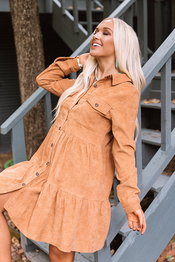Fall Adventure Babydoll Corduroy Dress In Camel Image - 4