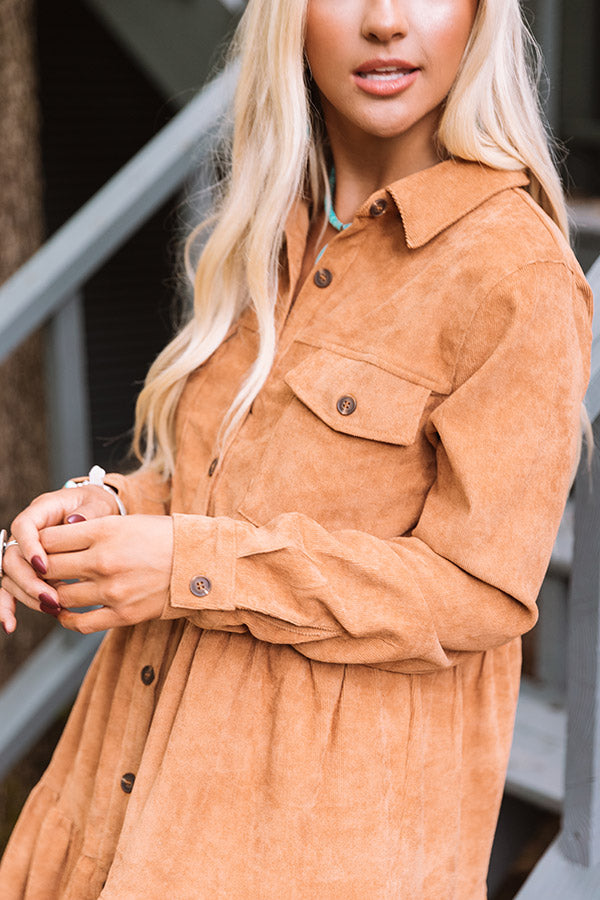 Fall Adventure Babydoll Corduroy Dress In Camel Image - 5