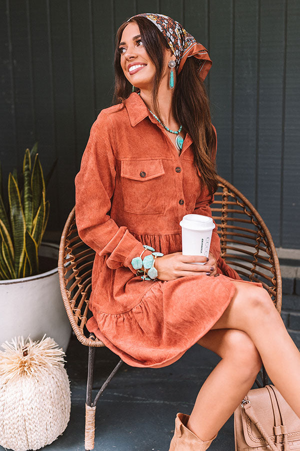 Fall Adventure Babydoll Corduroy Dress In Rust Image - 2