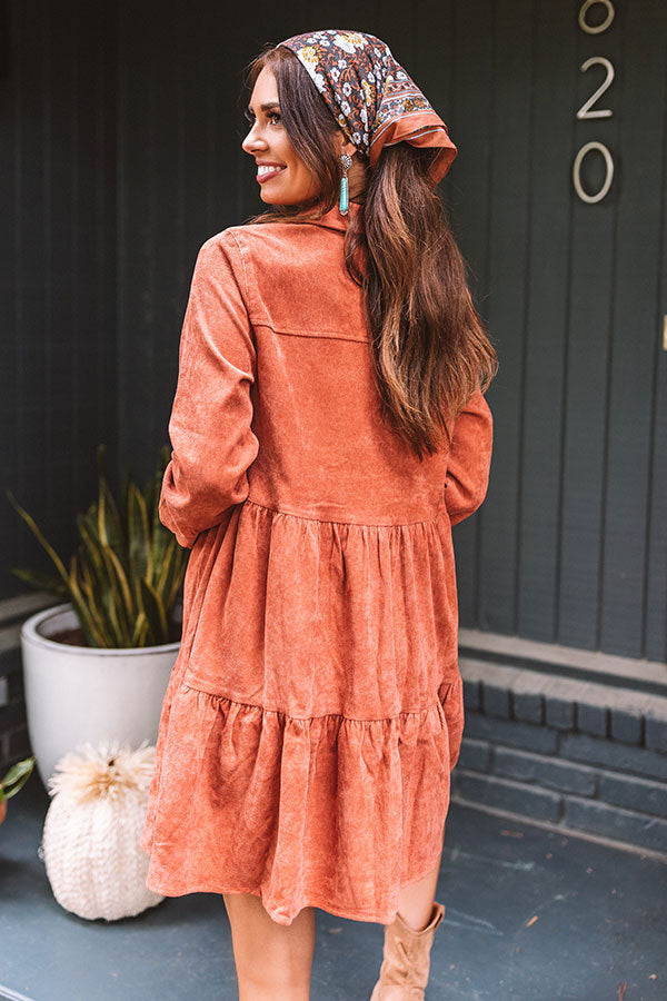 Fall Adventure Babydoll Corduroy Dress In Rust Image - 4