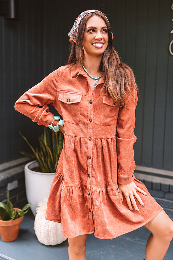 Fall Adventure Babydoll Corduroy Dress In Rust Image - 3