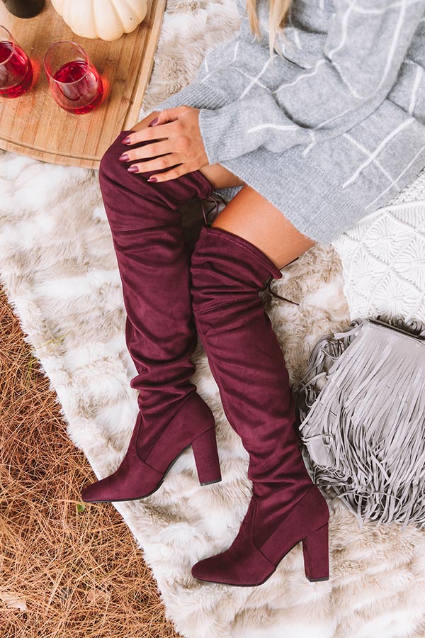 The Raven Faux Suede Thigh High Boot In Windsor Wine Image - 1