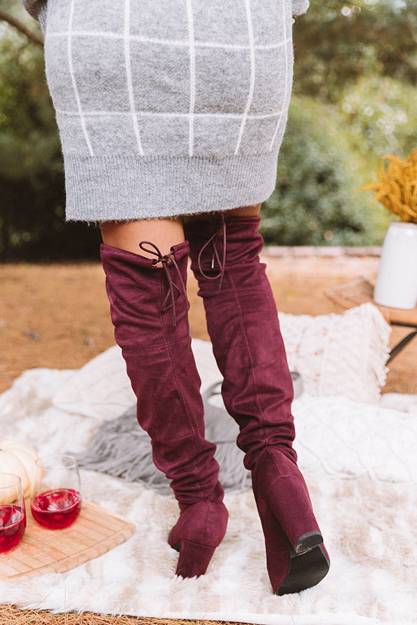 The Raven Faux Suede Thigh High Boot In Windsor Wine Image - 5