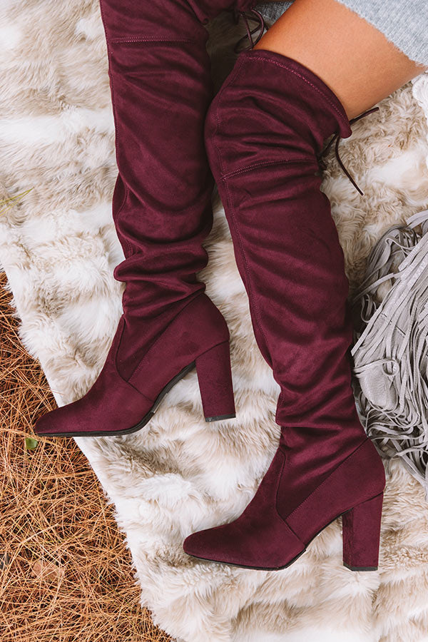 The Raven Faux Suede Thigh High Boot In Windsor Wine Image - 3