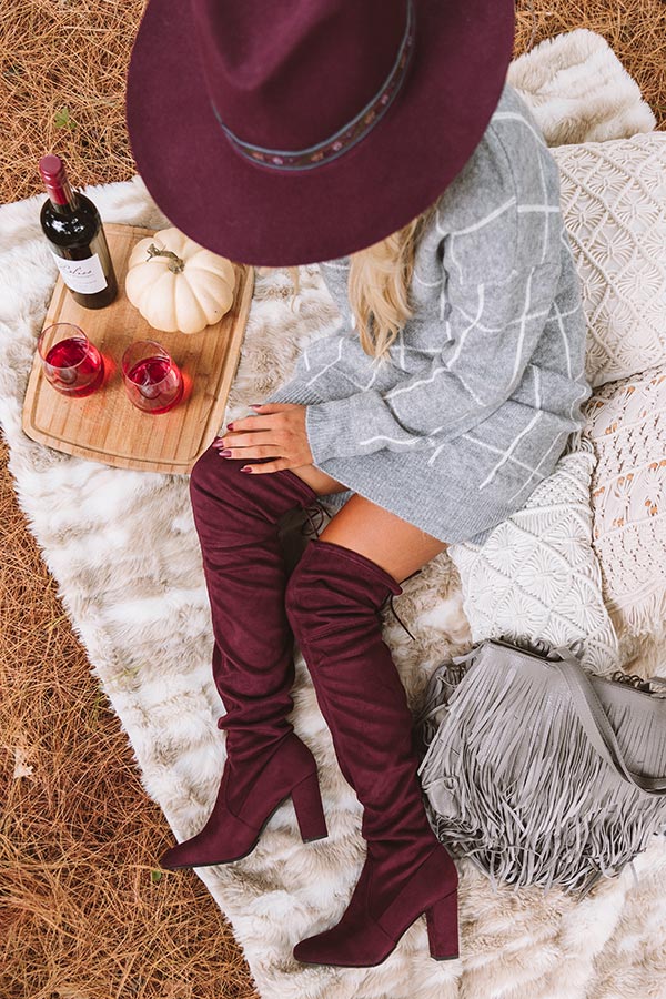 The Raven Faux Suede Thigh High Boot In Windsor Wine Image - 2