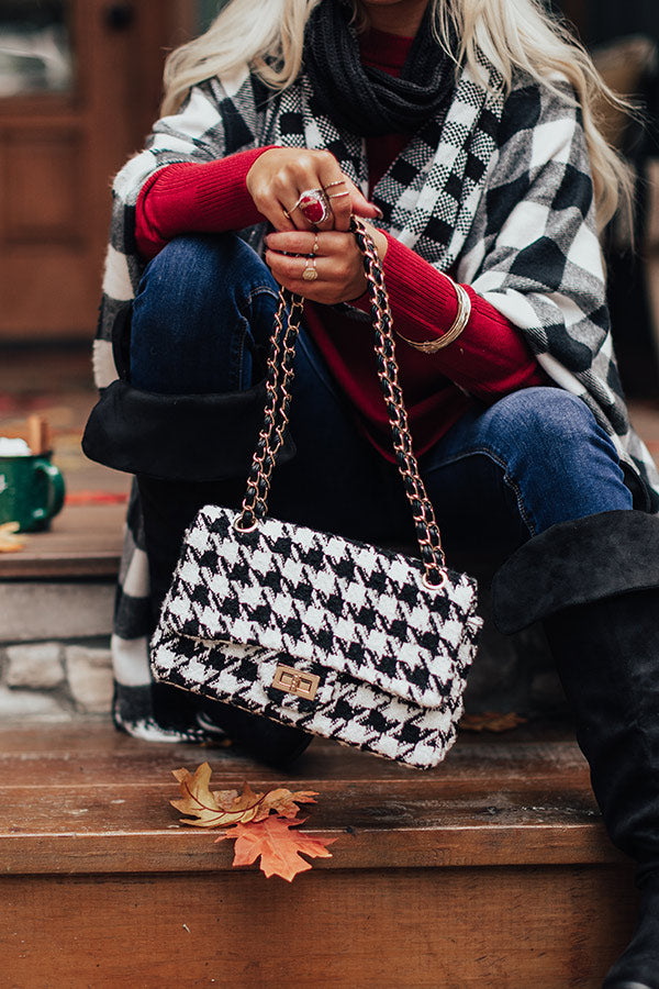 Meant To Be Houndstooth Crossbody In White