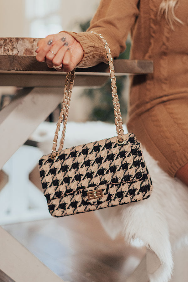Meant To Be Houndstooth Crossbody In Iced Mocha