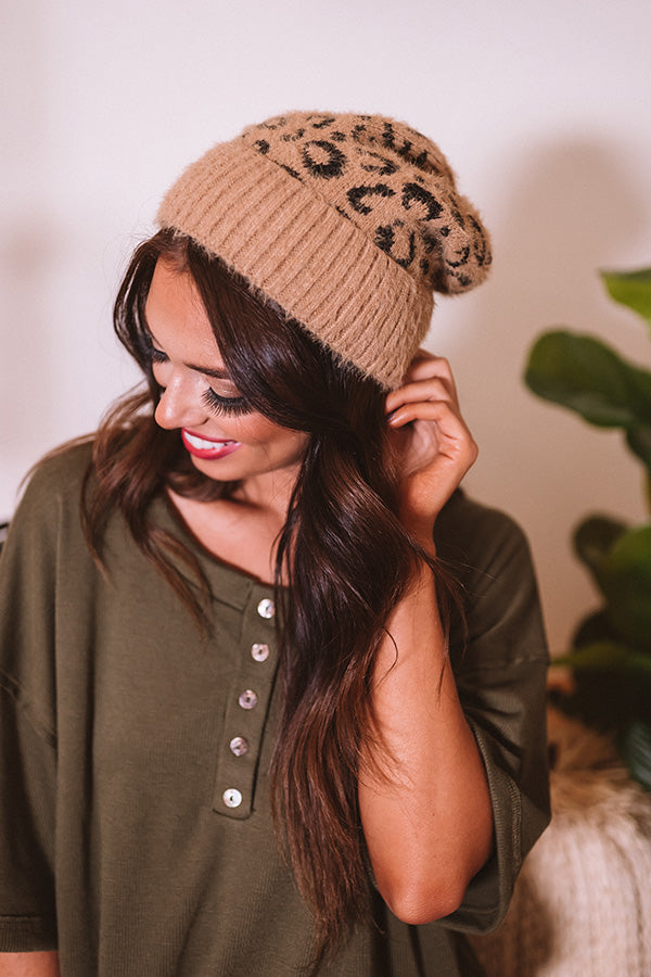 North Lake Leopard Beanie in Khaki