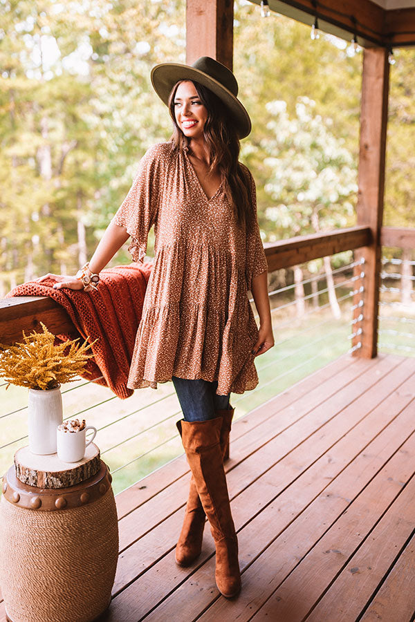Warm Smiles Shift Dress In Camel