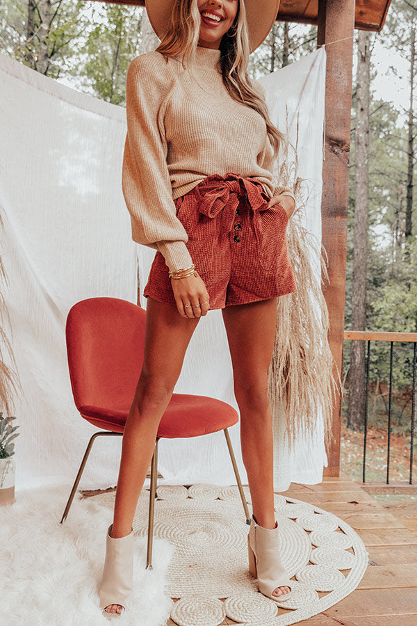 The Kirklynn High Waist Corduroy Shorts In Rust