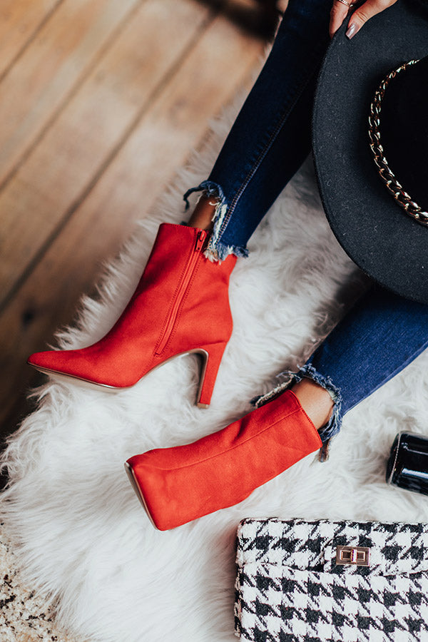 The Erin Faux Suede Ankle Bootie in Red Image - 3
