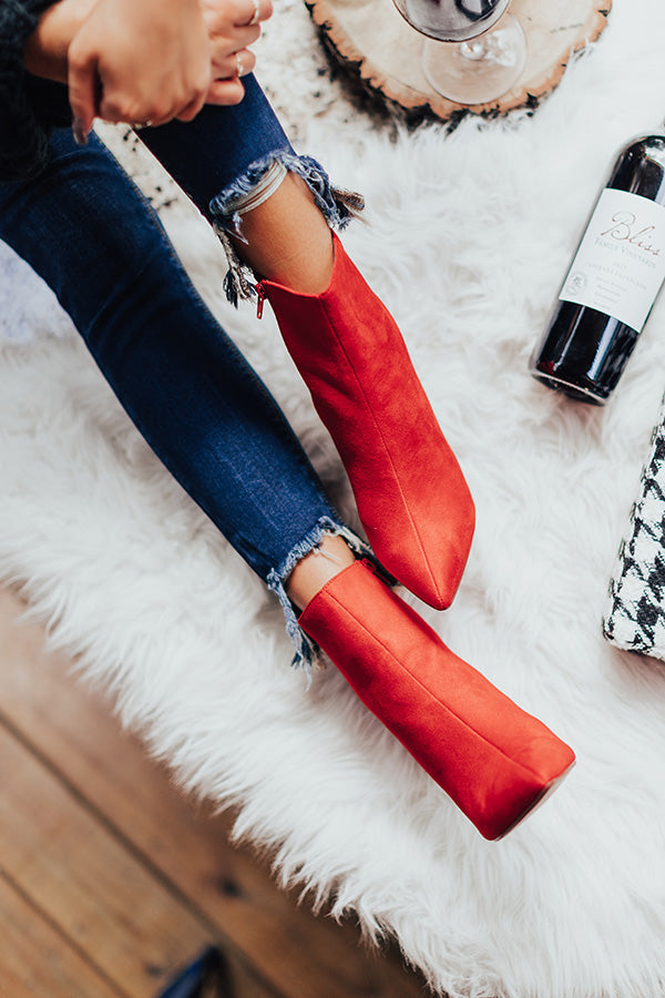 The Erin Faux Suede Ankle Bootie in Red Image - 4