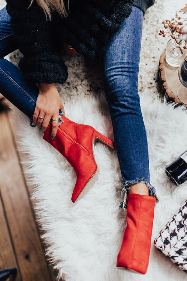 The Erin Faux Suede Ankle Bootie in Red Image - 1