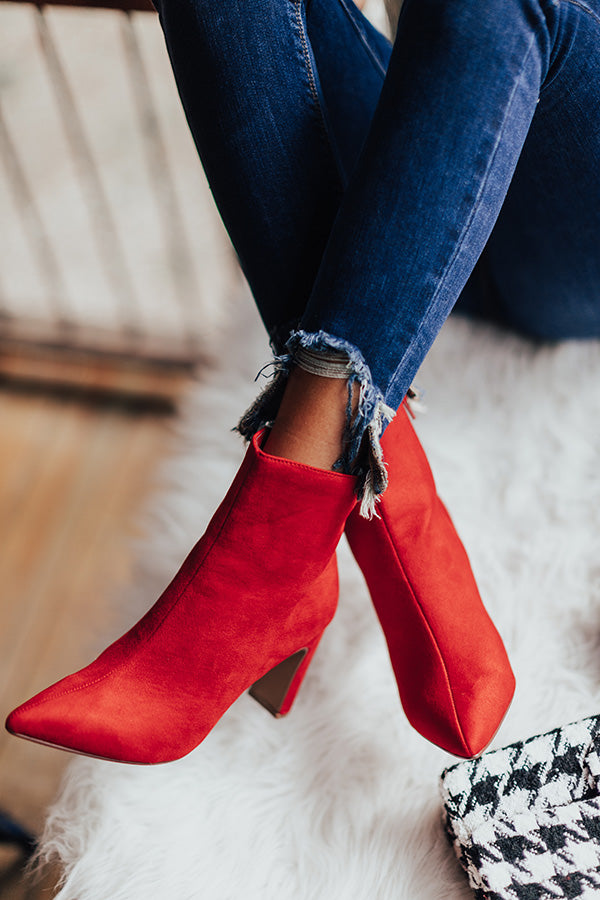 The Erin Faux Suede Ankle Bootie in Red Image - 2