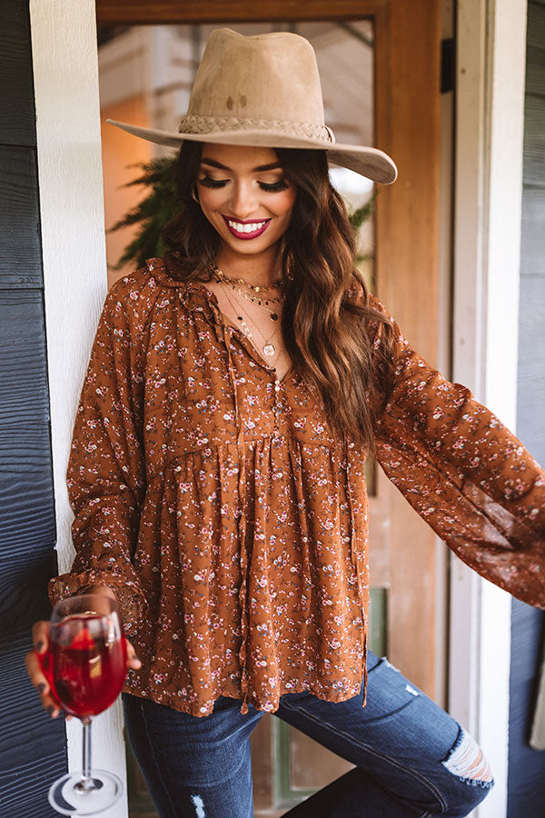 Napa Views Babydoll Top in Brown Image - 5