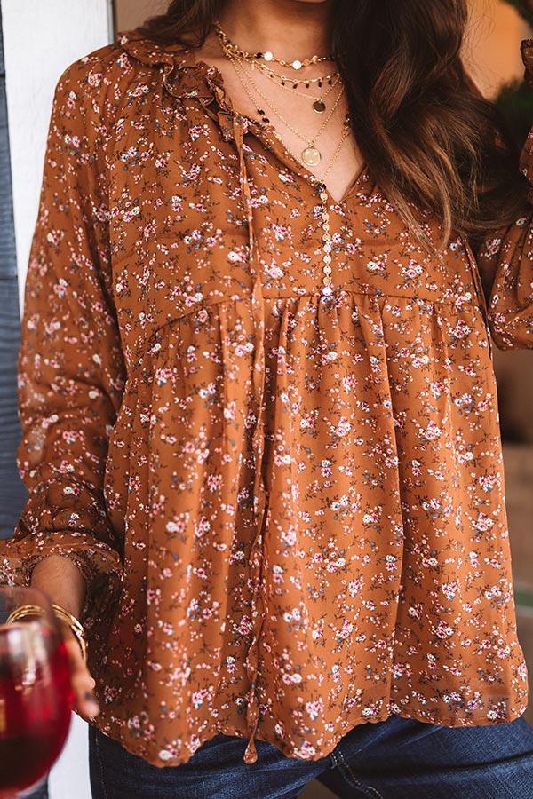Napa Views Babydoll Top in Brown Image - 4